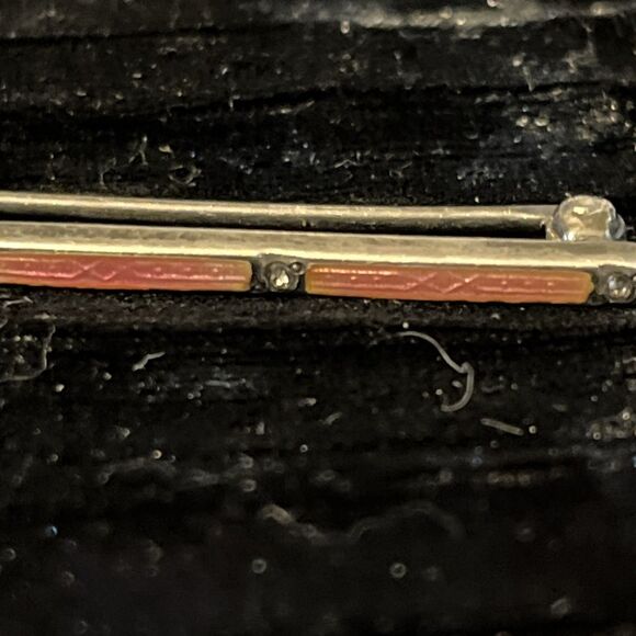 Antique Art Deco Sterling Allco Pink Enamel Rhinestone Bar Pin Brooch - Picture 3 of 8